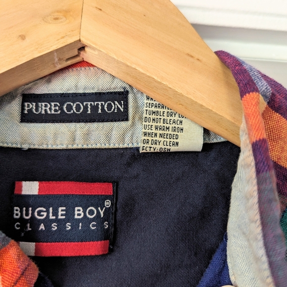 y2k vintage bugle boy rainbow plaid button up shirt 🌈 - Picture 6 of 9